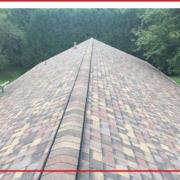An asphalt shingle roof on a Minnesota home in the summer.