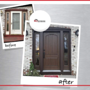 A before-and-after comparison of a house that had its front door replaced.