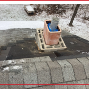 Roofing being replaced around a chimney on a house in Minnesota.