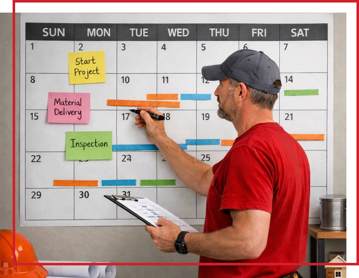 A contractor marking off a project calendar with important dates.