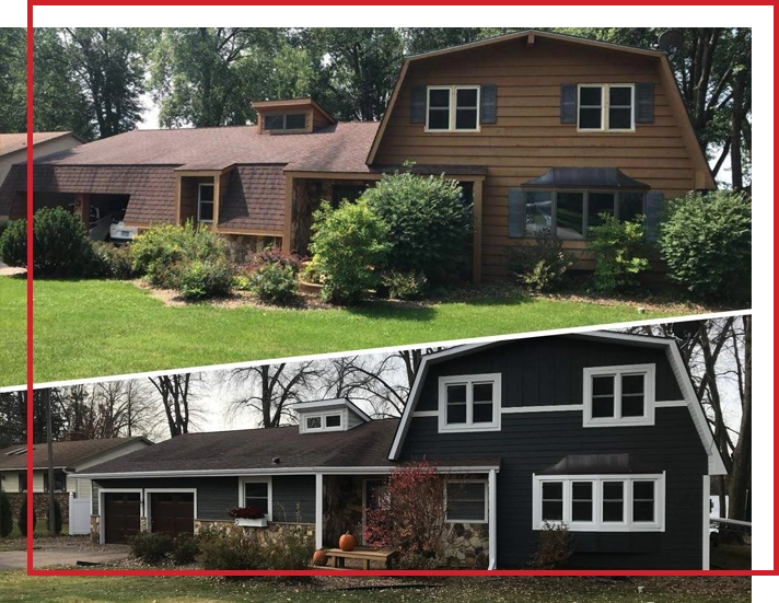 Before-and-after photos of a home that received exterior upgrades.