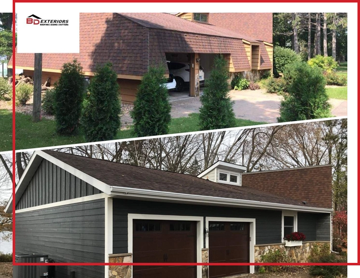 Before-and-after photos of a home that received exterior upgrades.