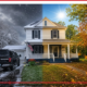 An image depicting a home exterior in summer and winter.